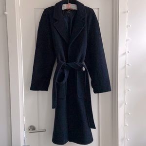 JCrew Long Wrap Coat in Boiled Wool - Navy